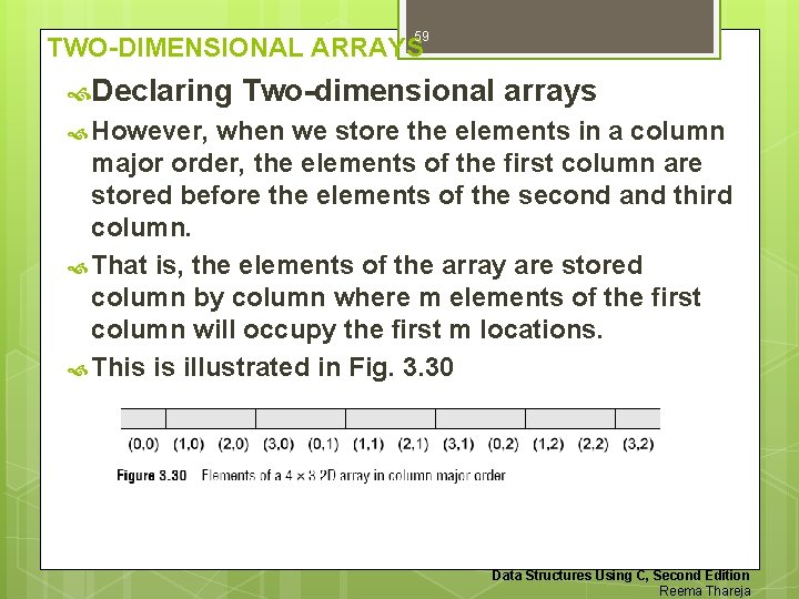 59 TWO-DIMENSIONAL ARRAYS Declaring Two-dimensional arrays However, when we store the elements in a