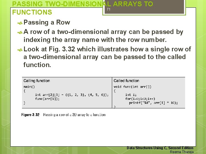 PASSING TWO-DIMENSIONAL ARRAYS TO 71 FUNCTIONS Passing a Row A row of a two-dimensional