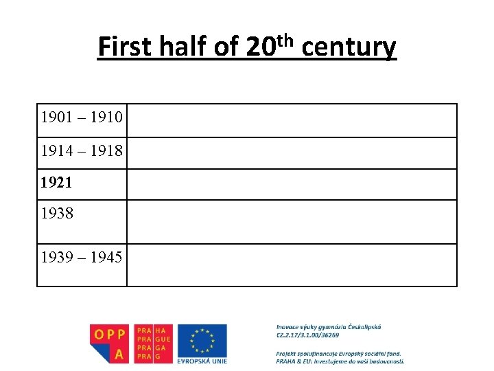 First half of 20 th century 1901 – 1910 1914 – 1918 1921 1938