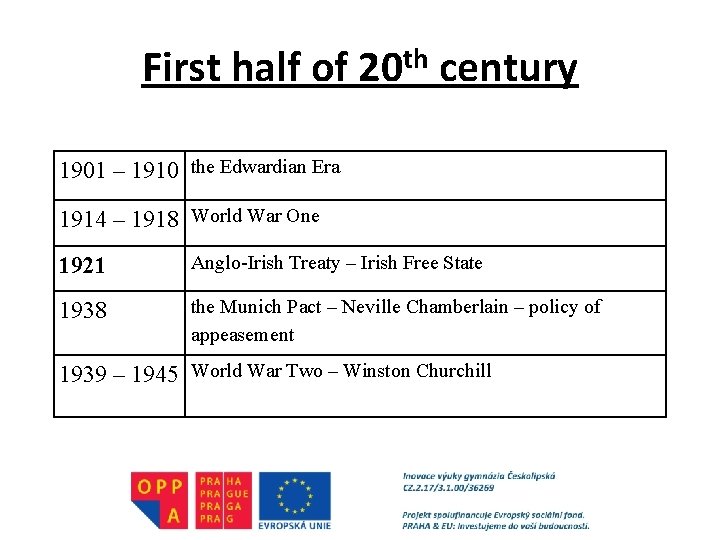 First half of 20 th century 1901 – 1910 the Edwardian Era 1914 –