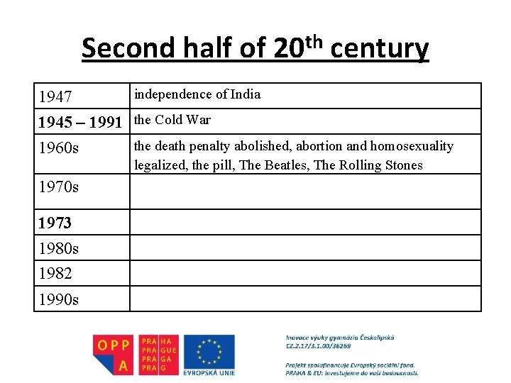 Second half of 20 th century 1947 independence of India 1945 – 1991 the