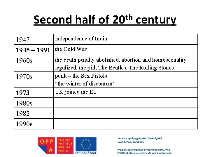 Second half of 20 th century 1947 independence of India 1945 – 1991 the