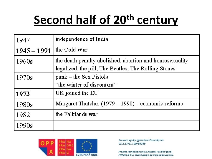 Second half of 20 th century 1947 independence of India 1945 – 1991 the