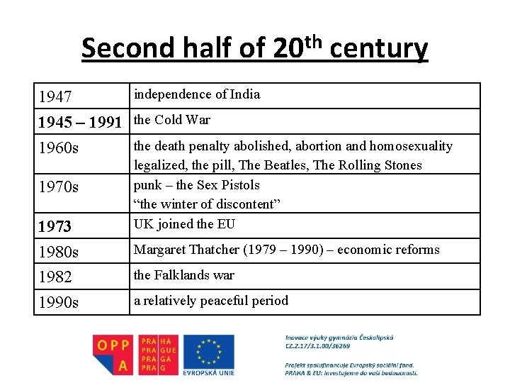 Second half of 20 th century 1947 independence of India 1945 – 1991 the