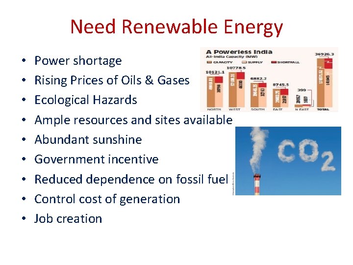 Need Renewable Energy • • • Power shortage Rising Prices of Oils & Gases