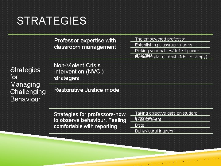 STRATEGIES Professor expertise with classroom management Strategies for Managing Challenging Behaviour The empowered professor