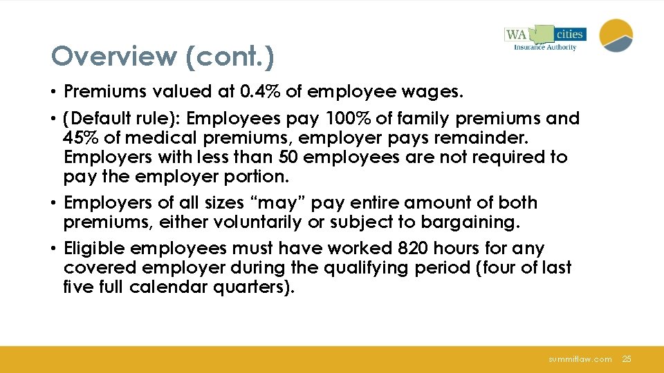 Overview (cont. ) • Premiums valued at 0. 4% of employee wages. • (Default