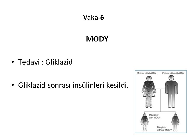 Vaka-6 MODY • Tedavi : Gliklazid • Gliklazid sonrası insülinleri kesildi. 