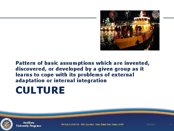 Pattern of basic assumptions which are invented, discovered, or developed by a given group