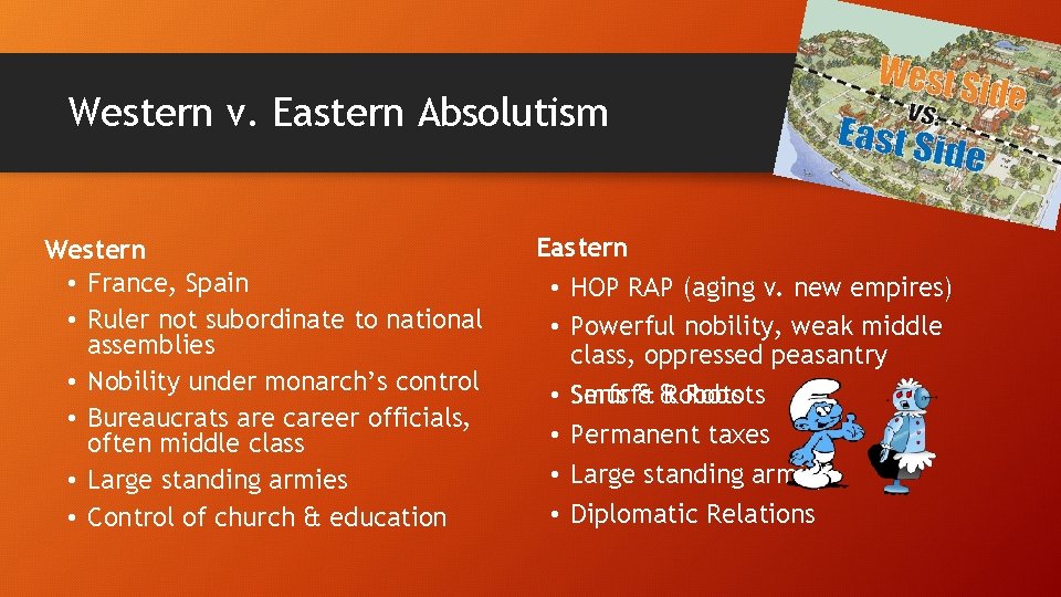 Western v. Eastern Absolutism Western • France, Spain • Ruler not subordinate to national
