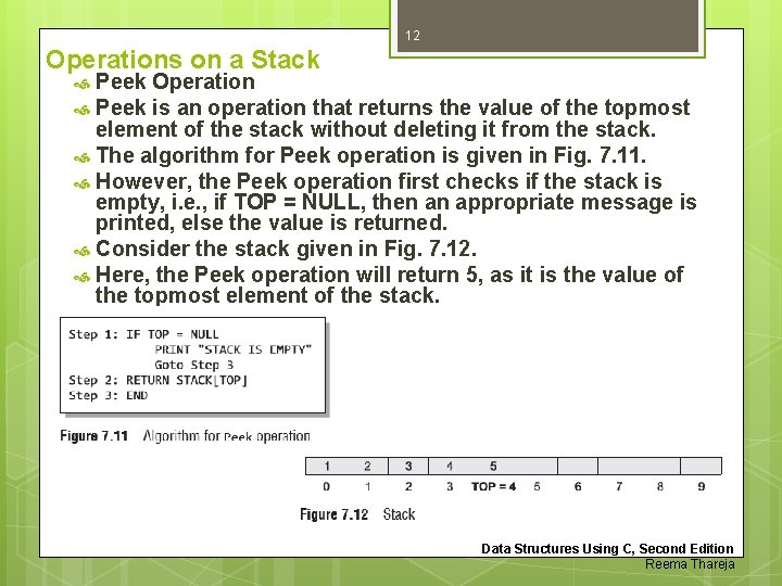 12 Operations on a Stack Peek Operation Peek is an operation that returns the 12 Operations on a Stack Peek Operation Peek is an operation that returns the