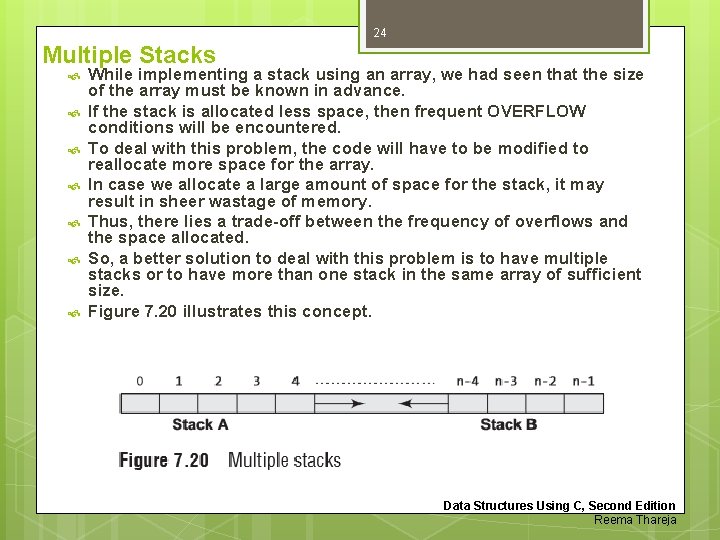 24 Multiple Stacks While implementing a stack using an array, we had seen that 24 Multiple Stacks While implementing a stack using an array, we had seen that