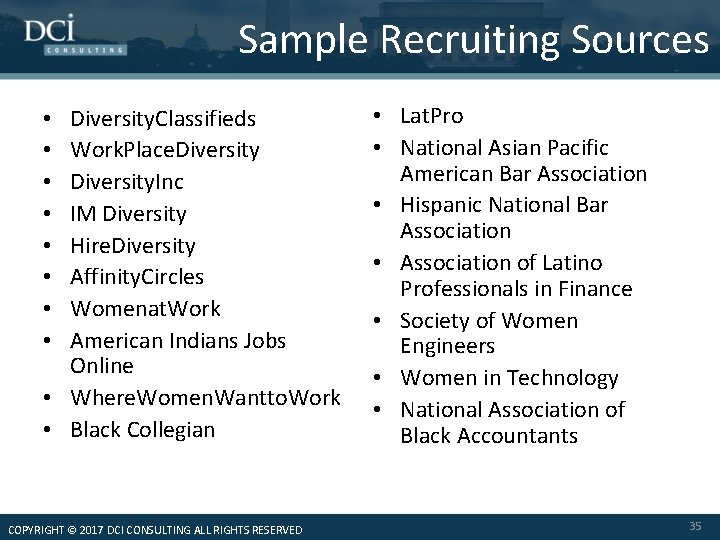 Sample Recruiting Sources Diversity. Classifieds Work. Place. Diversity. Inc IM Diversity Hire. Diversity Affinity.