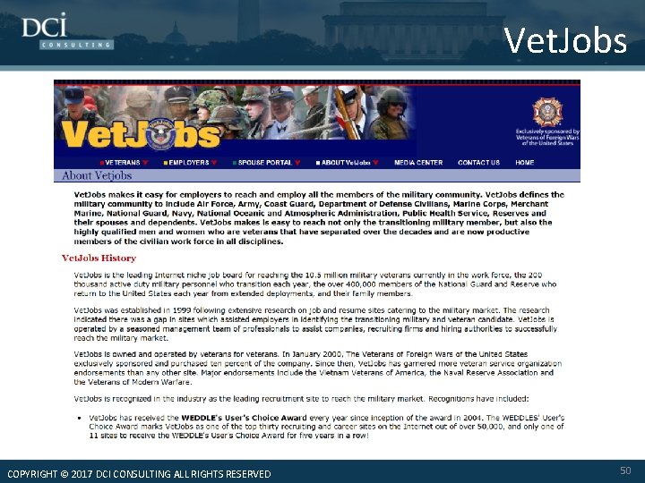Vet. Jobs COPYRIGHT © 2017 DCI CONSULTING ALL RIGHTS RESERVED 50 