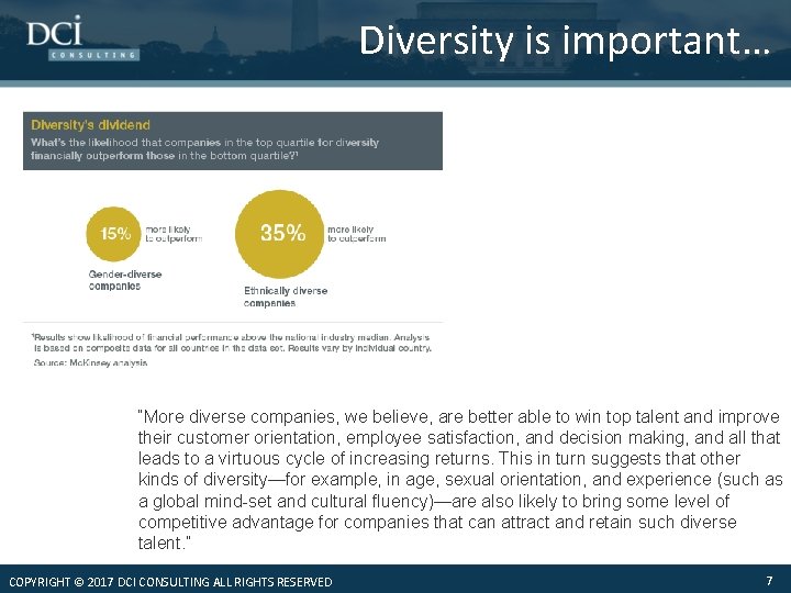 Diversity is important… “More diverse companies, we believe, are better able to win top