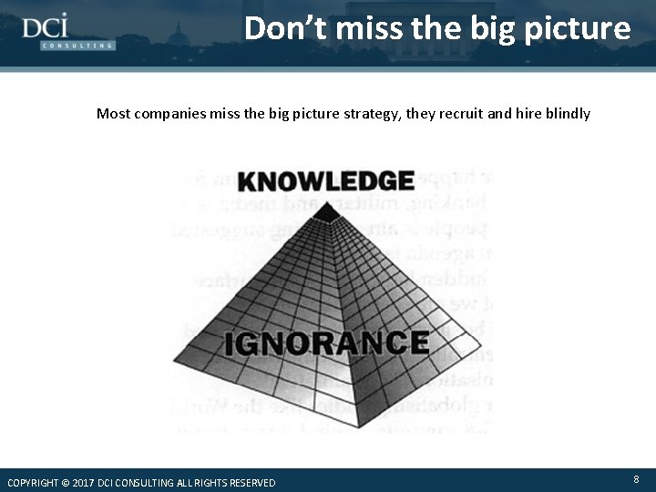 Don’t miss the big picture Most companies miss the big picture strategy, they recruit