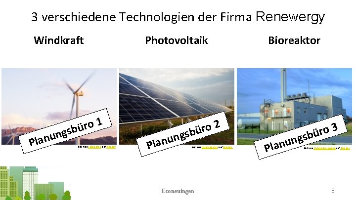 3 verschiedene Technologien der Firma Renewergy Windkraft un n a l P 1 o