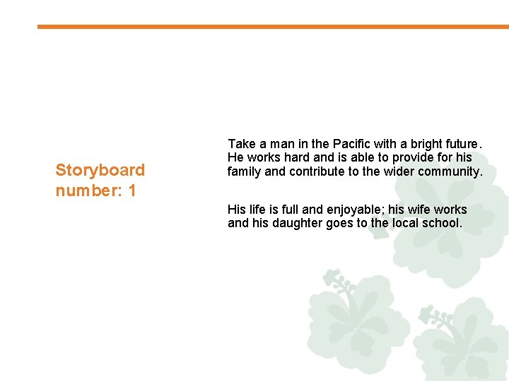 Storyboard number: 1 Take a man in the Pacific with a bright future. He
