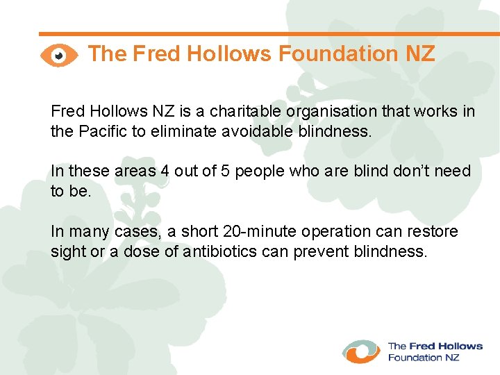The Fred Hollows Foundation NZ Fred Hollows NZ is a charitable organisation that works