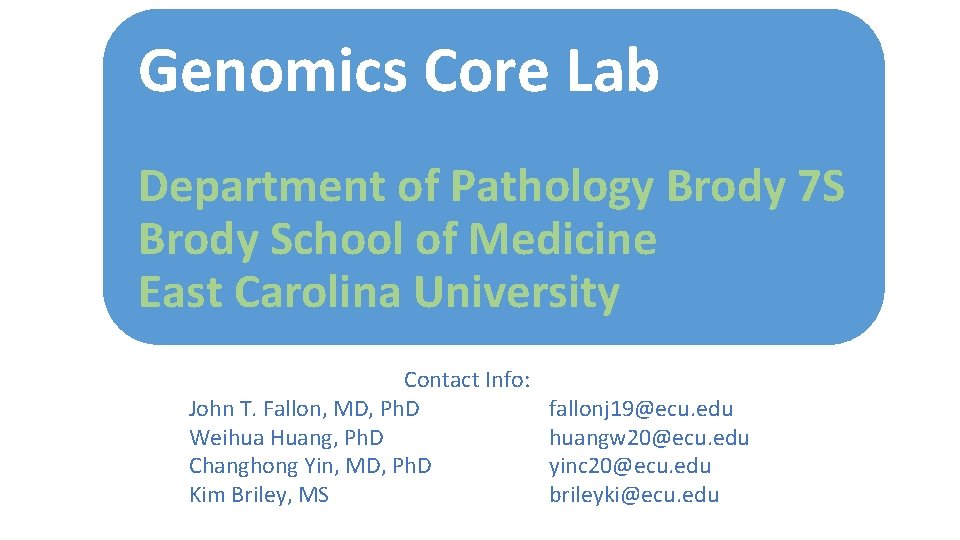 Genomics Core Lab Department of Pathology Brody 7 S Brody School of Medicine East