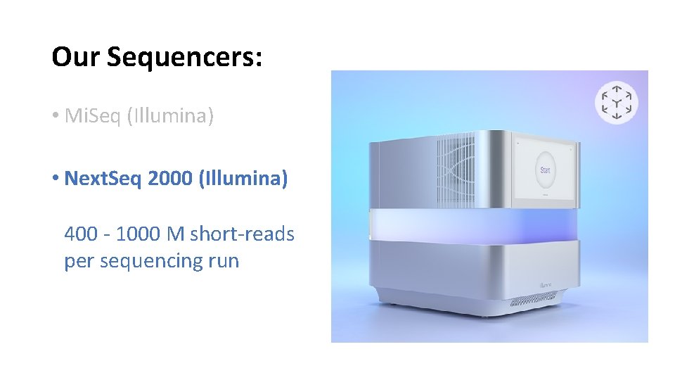 Our Sequencers: • Mi. Seq (Illumina) • Next. Seq 2000 (Illumina) 400 - 1000