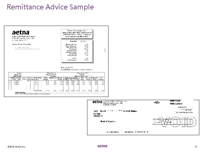 Remittance Advice Sample © 2019 Aetna Inc. 13 