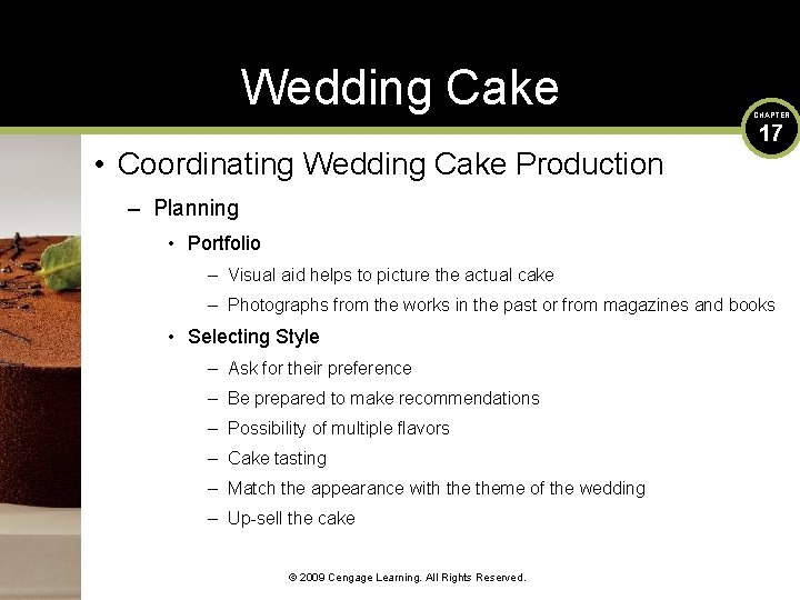 Wedding Cake • Coordinating Wedding Cake Production CHAPTER 17 – Planning • Portfolio –