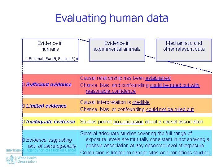 Evaluating human data Evidence in humans Evidence in experimental animals Mechanistic and other relevant