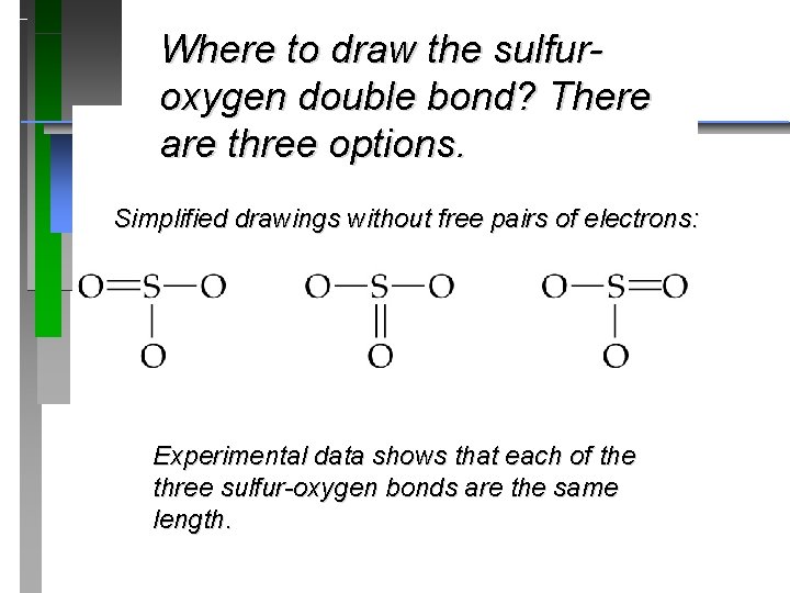 Where to draw the sulfuroxygen double bond? There are three options. Simplified drawings without