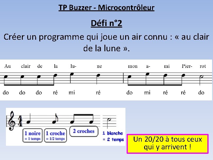 TP Buzzer - Microcontrôleur Défi n° 2 Créer un programme qui joue un air