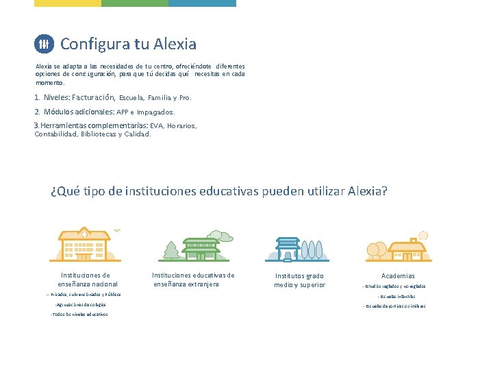 Configura tu Alexia se adapta a las necesidades de tu centro, ofreciéndote diferentes opciones