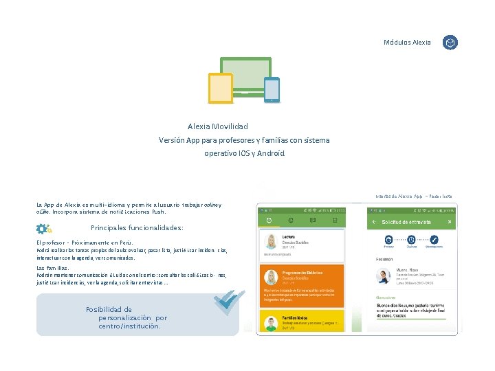 Módulos Alexia Movilidad Versión App para profesores y familias con sistema operativo IOS y