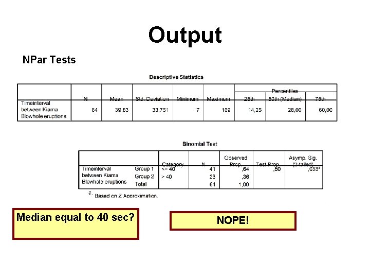 Output NPar Tests Median equal to 40 sec? NOPE! Output NPar Tests Median equal to 40 sec? NOPE!
