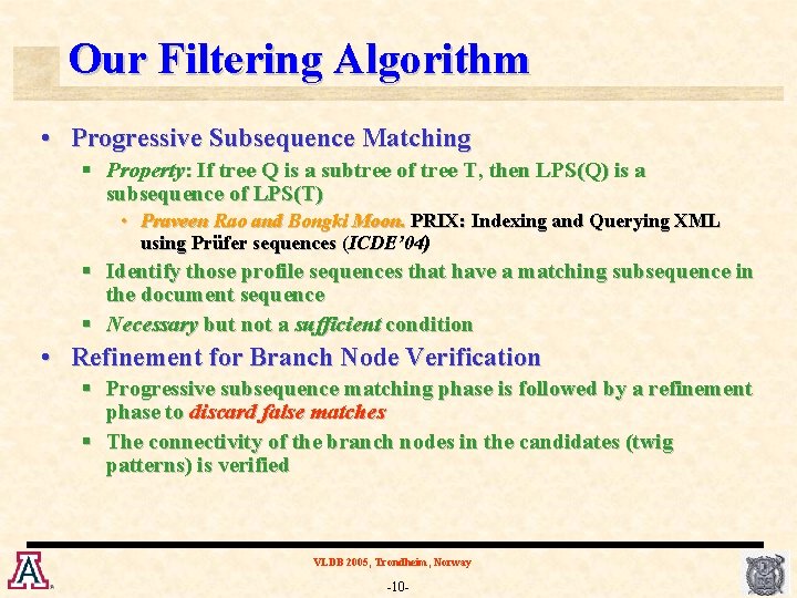Our Filtering Algorithm • Progressive Subsequence Matching § Property: If tree Q is a