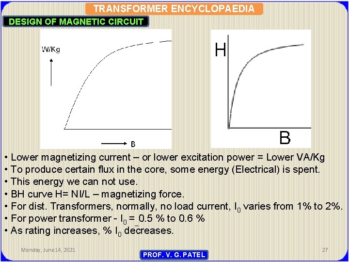 TRANSFORMER ENCYCLOPAEDIA DESIGN OF MAGNETIC CIRCUIT • Lower magnetizing current – or lower excitation