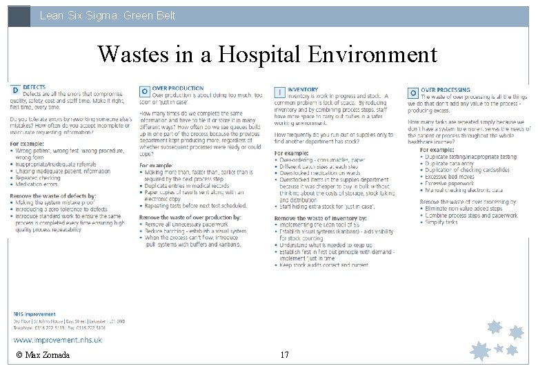Lean Six Sigma: Green Belt Wastes in a Hospital Environment © Max Zornada 17