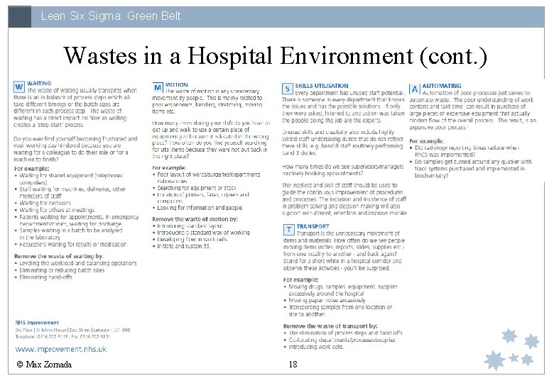 Lean Six Sigma: Green Belt Wastes in a Hospital Environment (cont. ) © Max