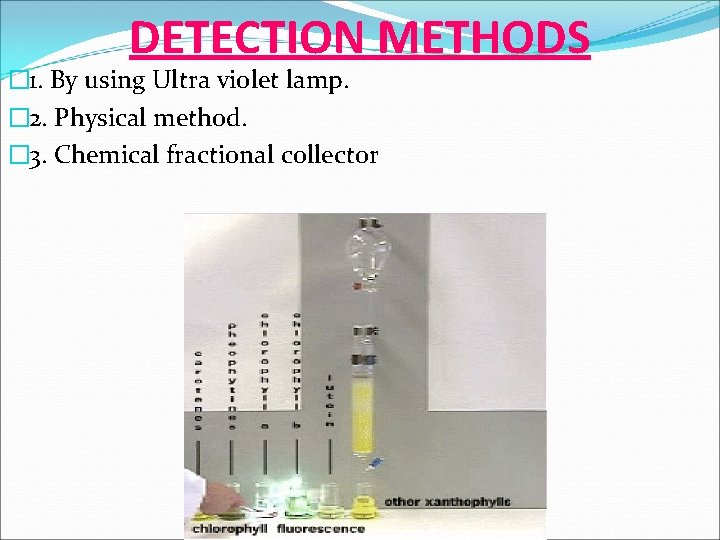 DETECTION METHODS � 1. By using Ultra violet lamp. � 2. Physical method. �