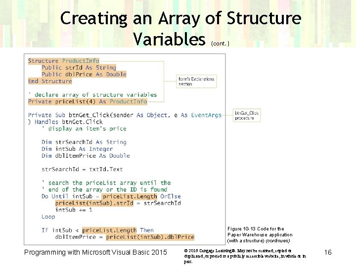 Creating an Array of Structure Variables (cont. ) Figure 10 -13 Code for the Creating an Array of Structure Variables (cont. ) Figure 10 -13 Code for the