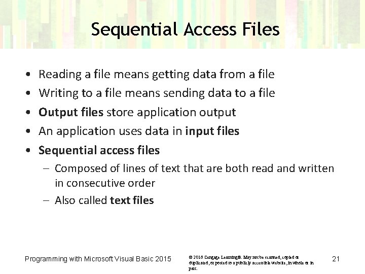Sequential Access Files • • • Reading a file means getting data from a Sequential Access Files • • • Reading a file means getting data from a