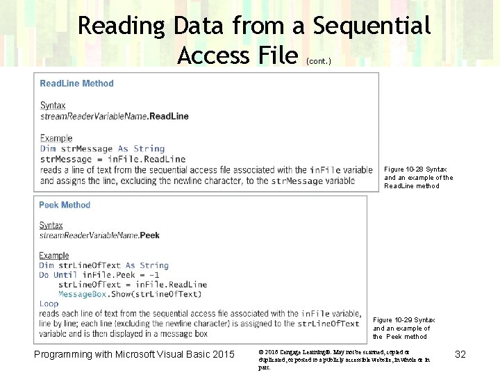 Reading Data from a Sequential Access File (cont. ) Figure 10 -28 Syntax and Reading Data from a Sequential Access File (cont. ) Figure 10 -28 Syntax and