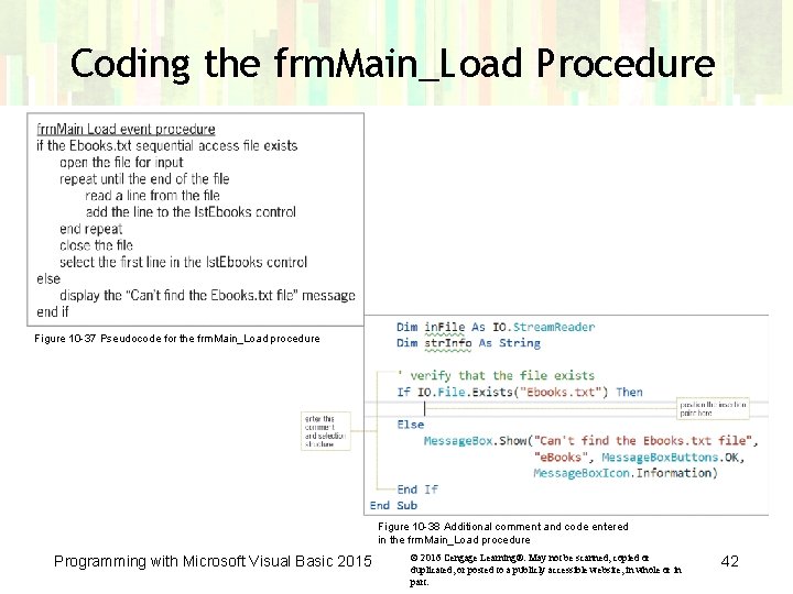 Coding the frm. Main_Load Procedure Figure 10 -37 Pseudocode for the frm. Main_Load procedure Coding the frm. Main_Load Procedure Figure 10 -37 Pseudocode for the frm. Main_Load procedure