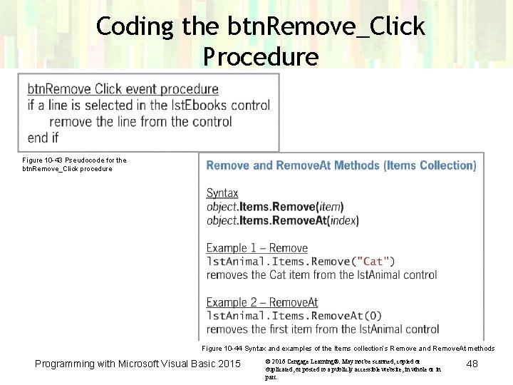 Coding the btn. Remove_Click Procedure Figure 10 -43 Pseudocode for the btn. Remove_Click procedure Coding the btn. Remove_Click Procedure Figure 10 -43 Pseudocode for the btn. Remove_Click procedure