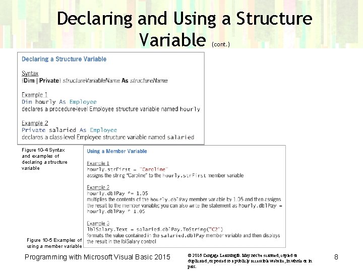 Declaring and Using a Structure Variable (cont. ) Figure 10 -4 Syntax and examples Declaring and Using a Structure Variable (cont. ) Figure 10 -4 Syntax and examples
