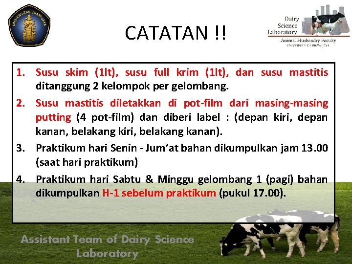 CATATAN !! 1. Susu skim (1 lt), susu full krim (1 lt), dan susu