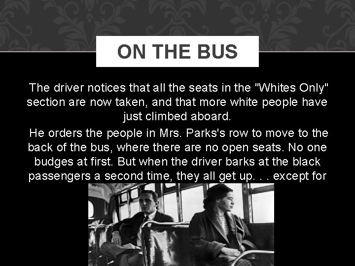 ON THE BUS The driver notices that all the seats in the "Whites Only"