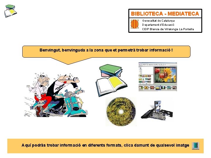 BIBLIOTECA - MEDIATECA Generalitat de Catalunya Departament d’Educació CEIP Blanca de Villalonga La Portella