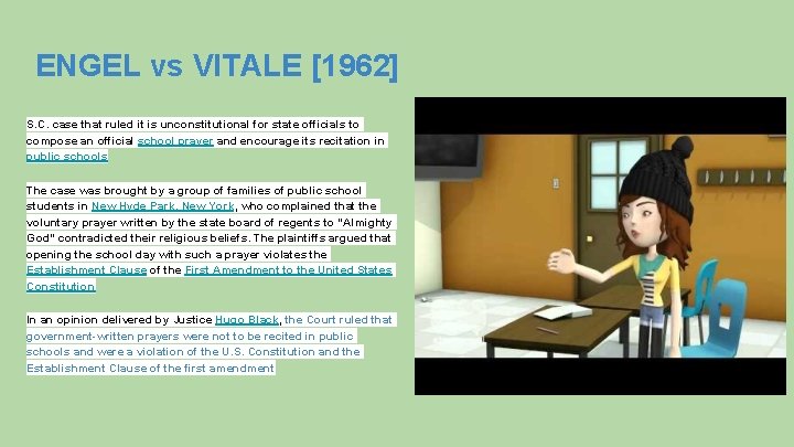 ENGEL vs VITALE [1962] S. C. case that ruled it is unconstitutional for state