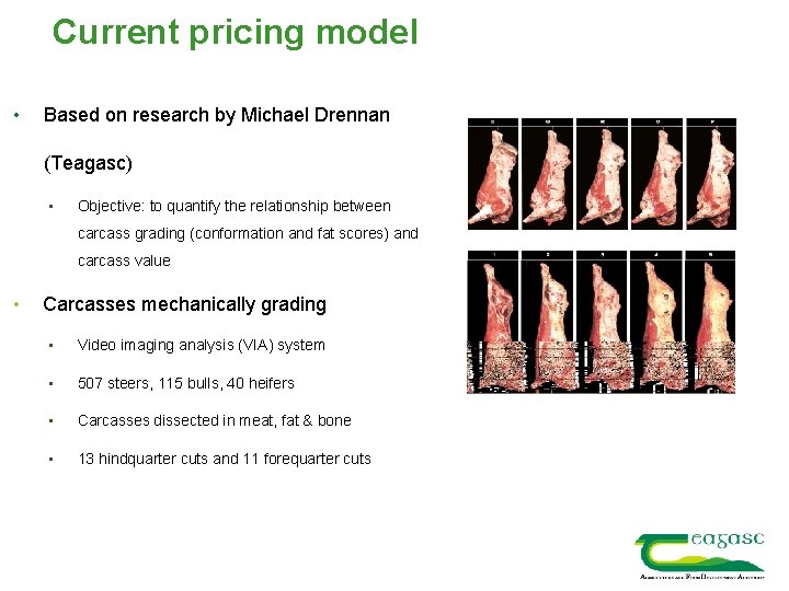 Current pricing model • Based on research by Michael Drennan (Teagasc) • Objective: to
