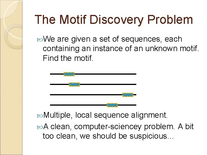 The Motif Discovery Problem We are given a set of sequences, each containing an